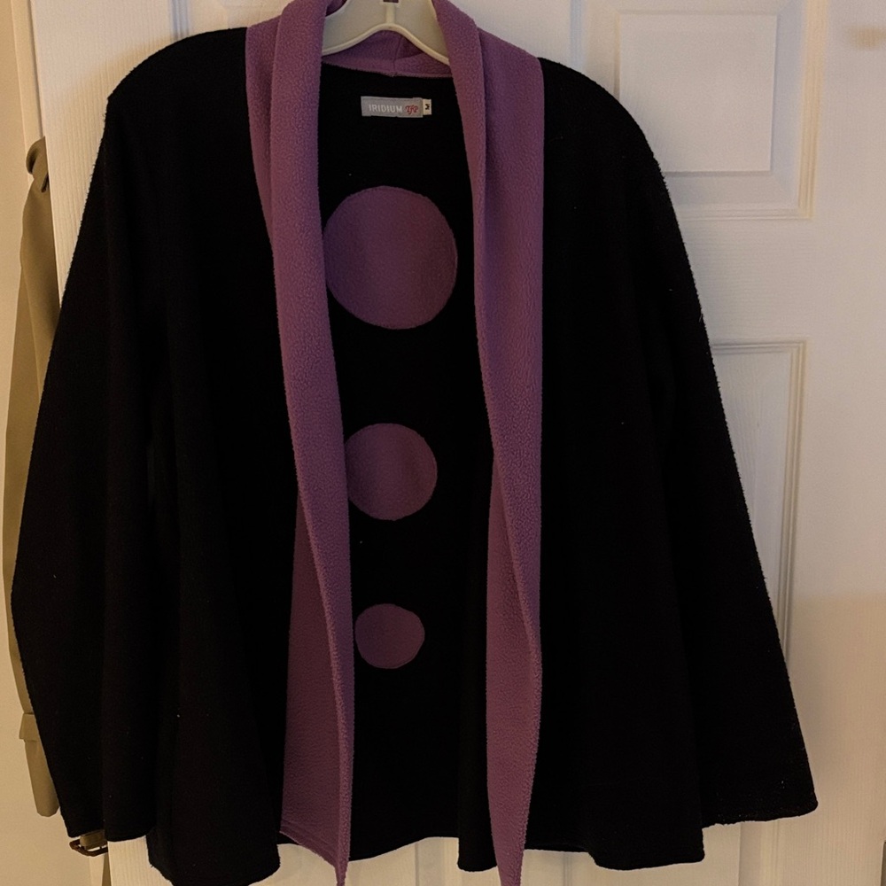 Purple and Black Women's fleece open jacket